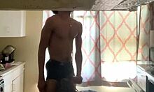 Big booty roommate lets me fuck her creamy pussy while she cooks dinner for her boyfriend upstairs playing games, oh shit