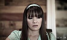 Watch these stepdaughters get wild in a threesome with shaved tits