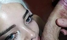 blonde teen smears lipstick while deepthroating amateur cock