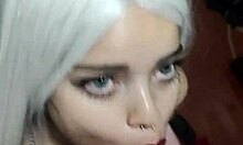 blonde teen smears lipstick while deepthroating amateur cock