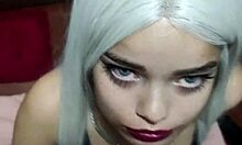 blonde teen smears lipstick while deepthroating amateur cock