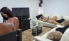 Horny mature latina milf masturbates with stepsons watching!