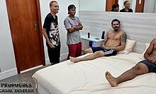 Backstage chaos with lesbian couple in transition, wild orgy with multiple guys at motel