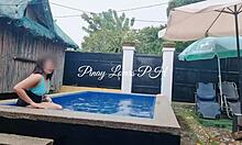 I got my horny Asian wife to squirt hard in a public pool