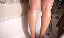 Teen Bodybuilder Teases Muscular Legs and Flexible Feet in Wet Shower Bathing