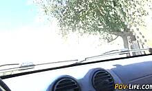 blonde teen sucking cock in pov, feeling so excited with handjob and blowjob outdoors