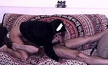 couple in cosplay costumes fucks on sofa during pajama sex