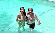 Feeling excited as Layla returns, we passionately fuck in the pool with Sarah and Sasha.