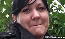 Exhibitionist English Amateur Andreas Dares to Flash and Strip Outdoors! Watch Her Undress!