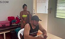 while the husband was in the kitchen, his beautiful wife got fucked hard by his friend in the bedroom