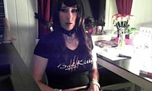 Goth Tranny Strokes Her Cock on Webcam! So Sexy!