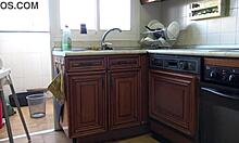 Horny teen fucks bent over in kitchen