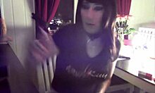Goth Tranny Strokes Her Cock on Webcam! So Sexy!