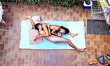 Birdview Couple Caught Having Wild Sex On Exposed Balcony. Raw Action Unfolds Under Open Sky.