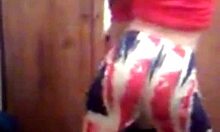 Girlfriend shakes her ass in leggings during striptease and dancing