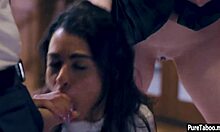 cute college teen tricked into threesome blowjob