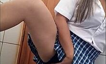 Last-Year Student Enters Porn World, Masturbates Tight Vagina In Bathroom, Invites Friend To Use Big Dildo On Her Juicy Pussy