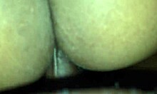 couple makes homemade creampie with condom and cum