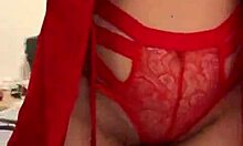 Brunette In Red Lingerie Plays With Herself