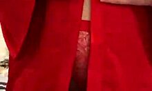 Brunette In Red Lingerie Plays With Herself