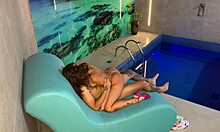 Beautiful skinny girl cums on his dick while on high heels, licking ass.