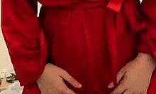 Brunette In Red Lingerie Plays With Herself