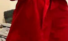 Brunette In Red Lingerie Plays With Herself