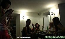 College teen 18+ gets wild pussyfucking at a smoky party! How crazy can it get with toys and blowjobs?