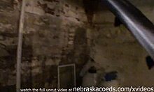 i can't believe this tanned chick masturbating upside down in iowa basement!