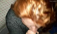 Redhead milf gives amateur blowjob passionately