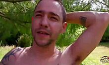 Little brunette is very glad to eat her boyfriends cum after having anal sex outdoors