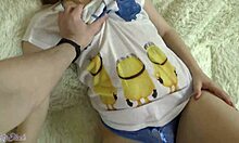 Beauty in blue lingerie receives cum load on round ass