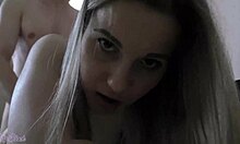 Beauty in blue lingerie receives cum load on round ass