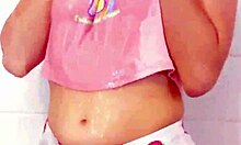 latina stepsister in shower, showing small tits and bathing