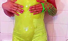 latina stepsister in shower, showing small tits and bathing