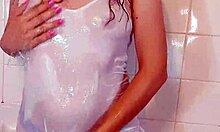 latina stepsister in shower, showing small tits and bathing