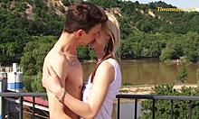 young blonde couple explores teen love