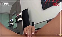 Redhead films friend with vibrator