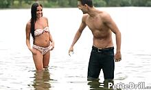 Little Evelyn blows boyfriend in wild nature