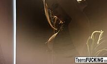 Does busty blonde teen Katarina seduce him in lingerie and stockings for a blowjob?