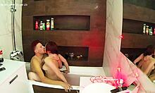 real redhead couple making hot hardcore action in bathroom