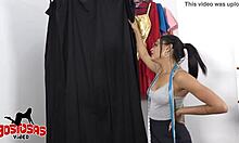 Yasmim fontes boldly measures huge cocks for cash in the atelier.