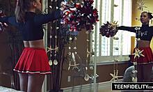 Teenfidelity cheerleader Liza Rowe shakes pom poms before creampie!