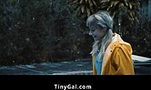 The it clown craves teen's small tits on halloween. Tiny gal feels the monster cock.