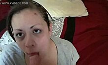 Sexy latina brunette slaps and sucks cock intensely.