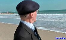 Mature Skank in Stockings Picks Up and Wanks Geriatric Cock