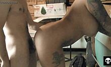 tattooed milf bent over for creampie in garage