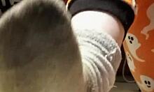 Amateur young 18+ homemade webcam shows dirty feet in bdsm femdom session