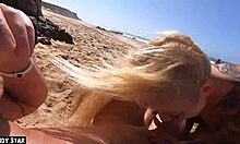 Skinny German Blonde Girlfriend Gives Horny Blowjob Outdoor On Beach Holiday, Cum In Mouth