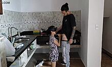 Horny Colombian Milf with Tattoos Fucks Latina Maid While Cooking